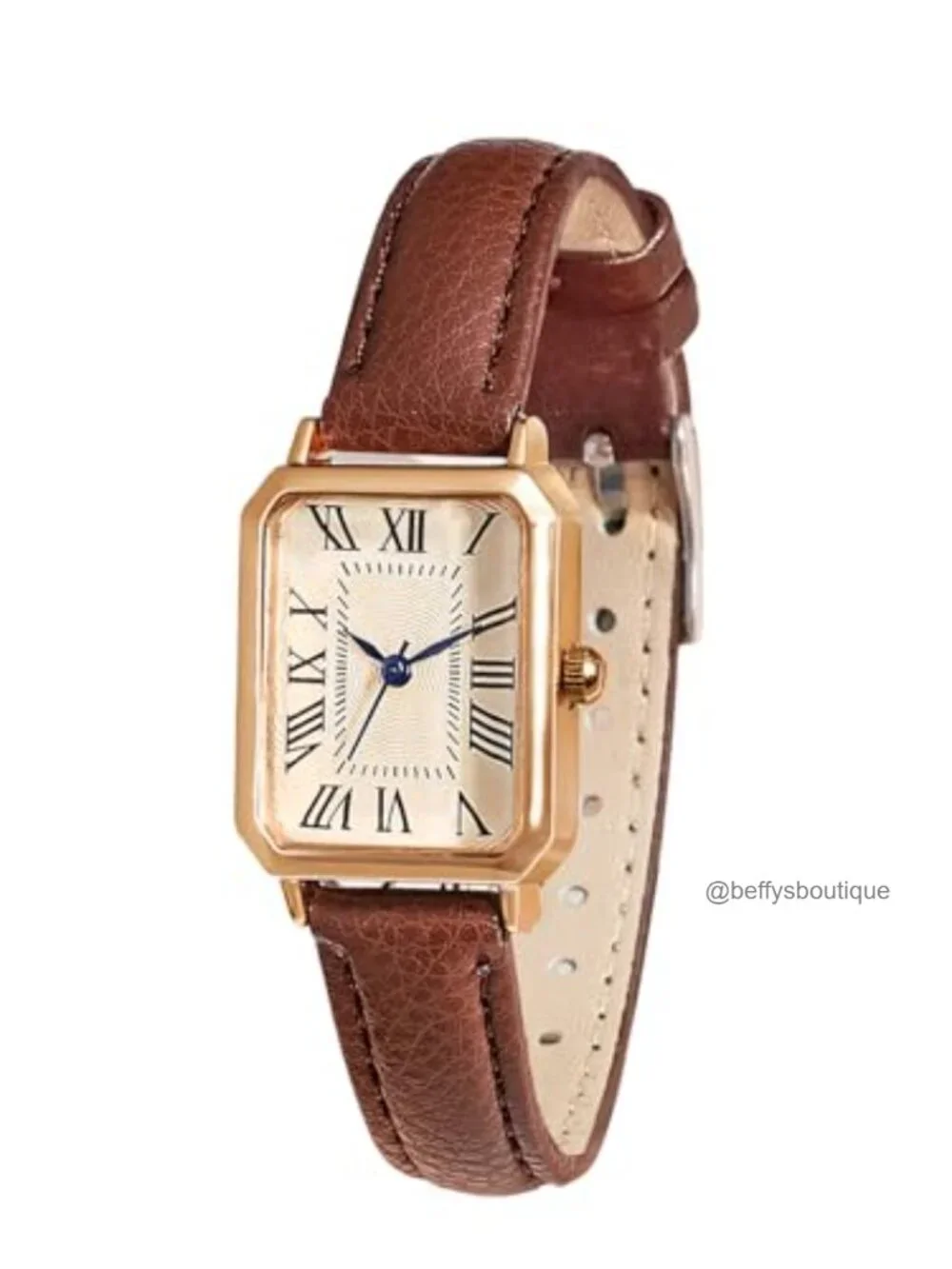 Elegant Dainty Women's Vintage Rectangle Quartz Wrist Watch with Leather Strap